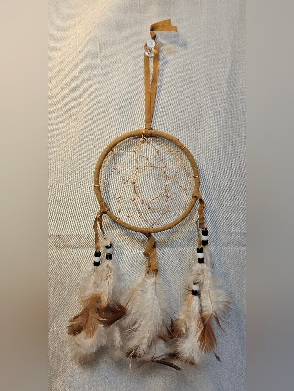 Native American Tan With White And Brown Feathers Dreamcatcher